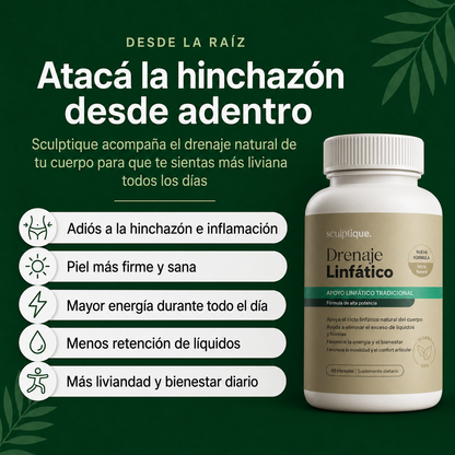 Sculptique™ | Cápsulas que Drenan Naturalmente la Hinchazón del Rostro, Abdomen y Piernas