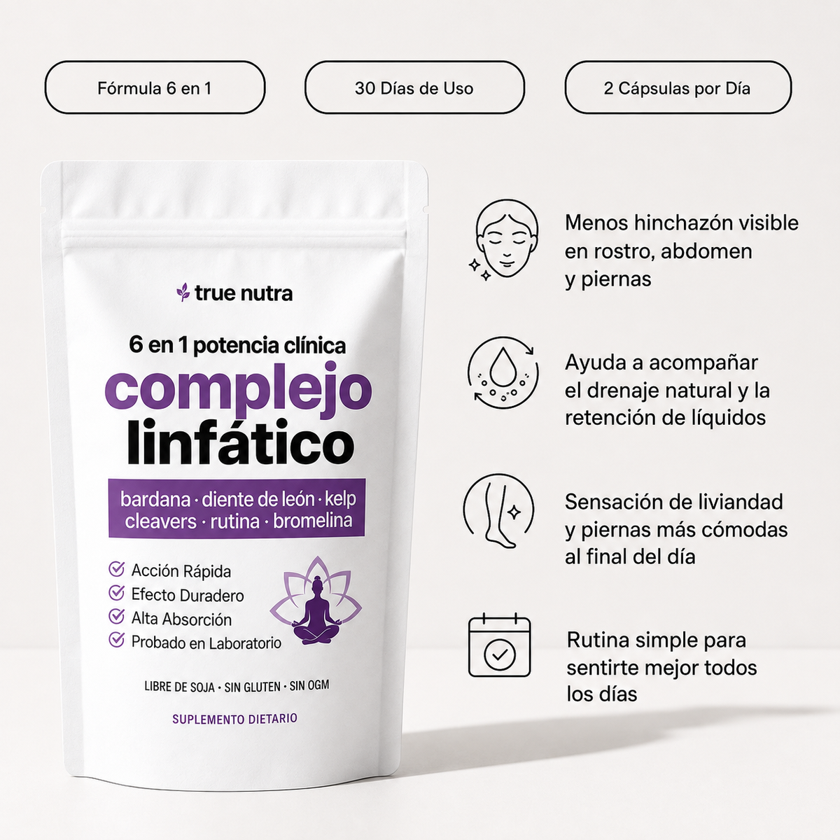 TrueNutra™ | Cápsulas que Drenan Naturalmente la Hinchazón del Rostro, Abdomen y Piernas